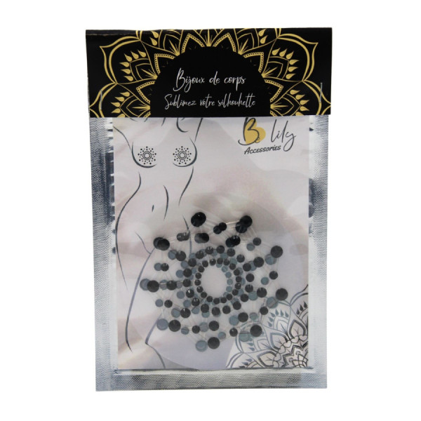 Paire de cache tétons adhésifs strass noir 